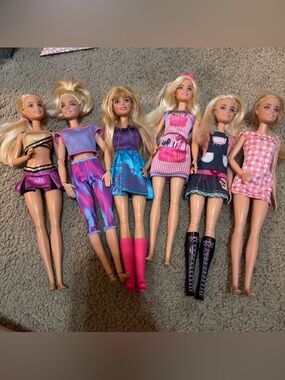 Barbie Dolls Assorted Pink Purple Blue Outfits - Lot of 6